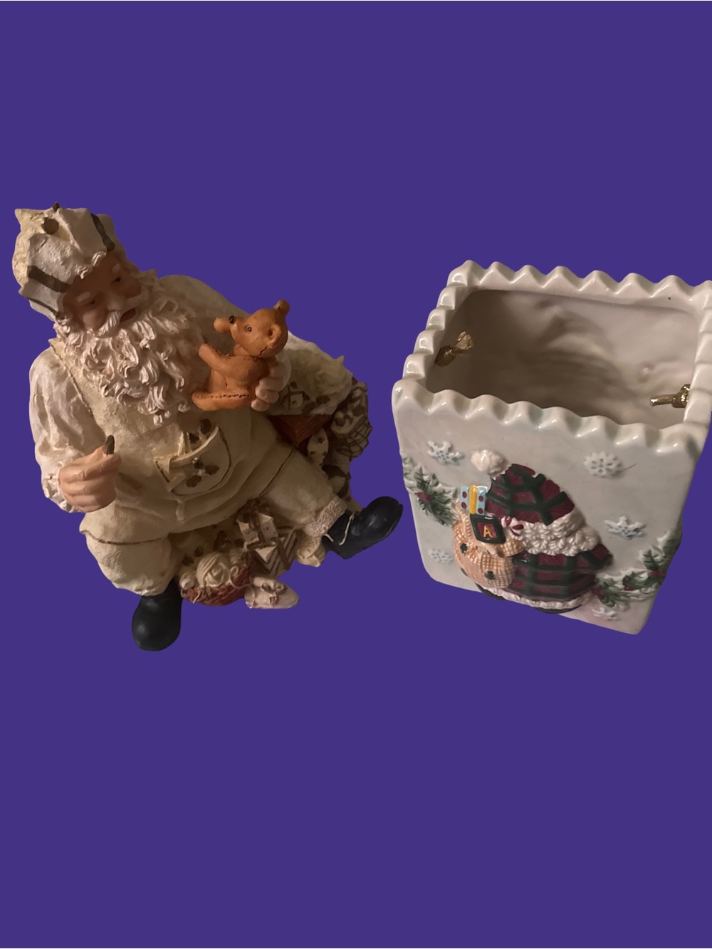 Cream Santa Figurine with Matching Holiday Ceramic Box